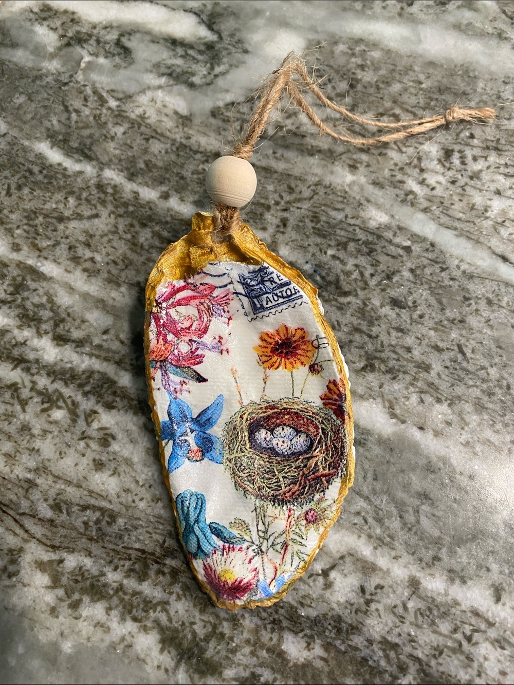 Floral nest oyster shell ornament NEW